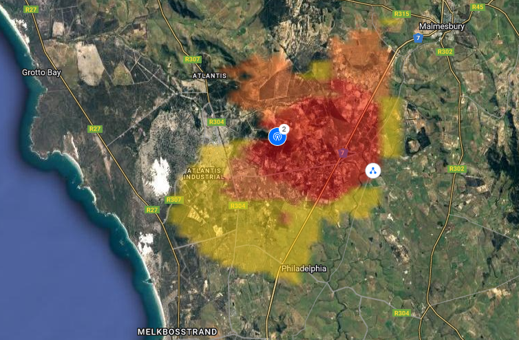 Coverage map showing service areas